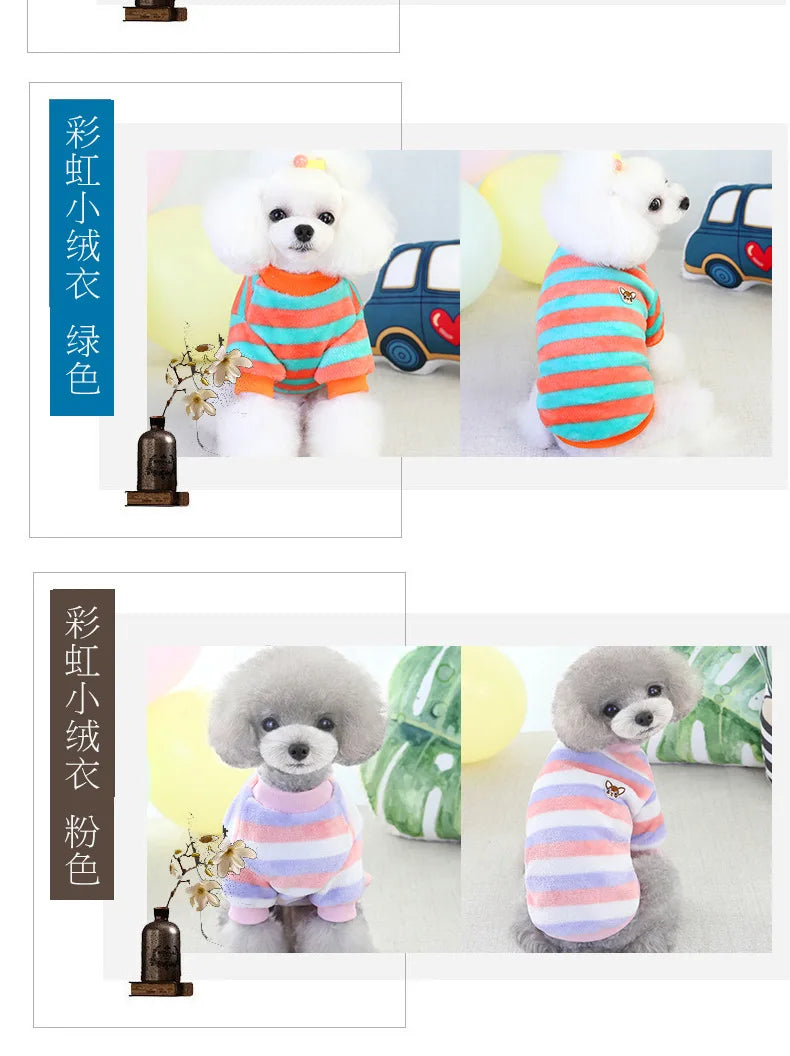 Dog Coats for Small Dogs Warm Fleece Vest Winter Jacket Rainbow Stripe for Puppy Chihuahua Poodle