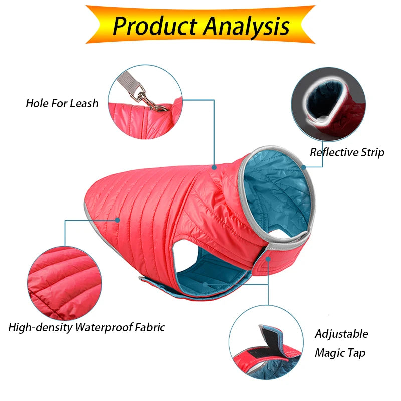 Dog Coats for Large Dogs: Reversible Dual-Color Reflective Winter Jacket