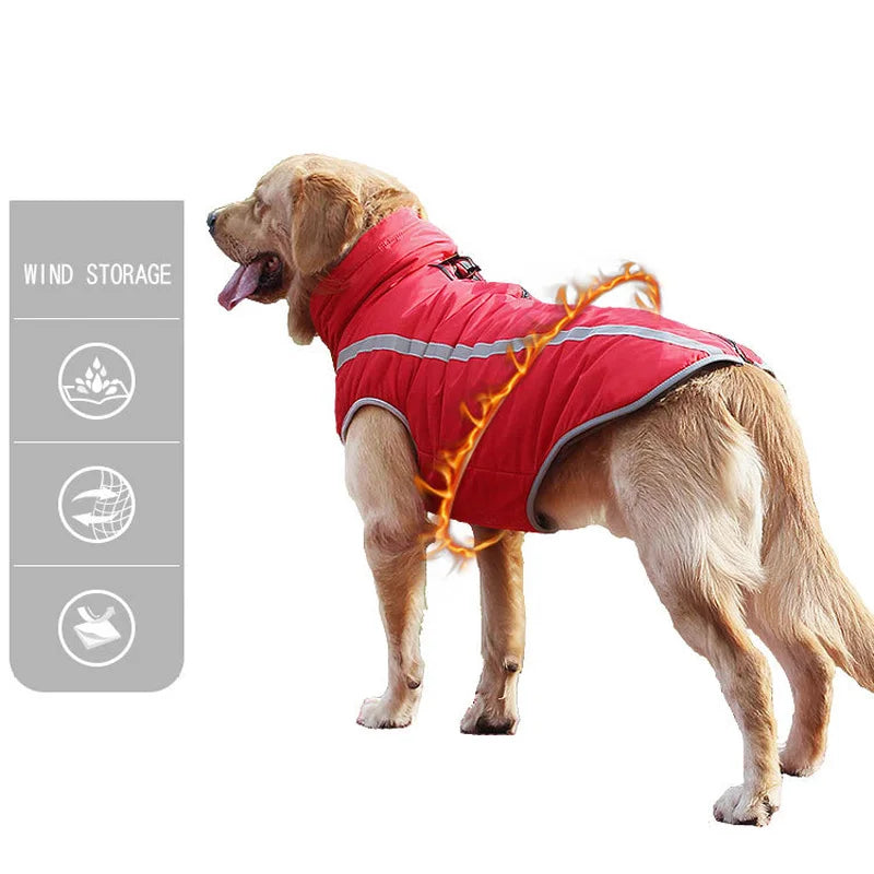 Warm Dog Jacket for Large Dogs Waterproof Winter Coat Padded Fleece Pet Coat Safety Reflective Design Dog Clothing