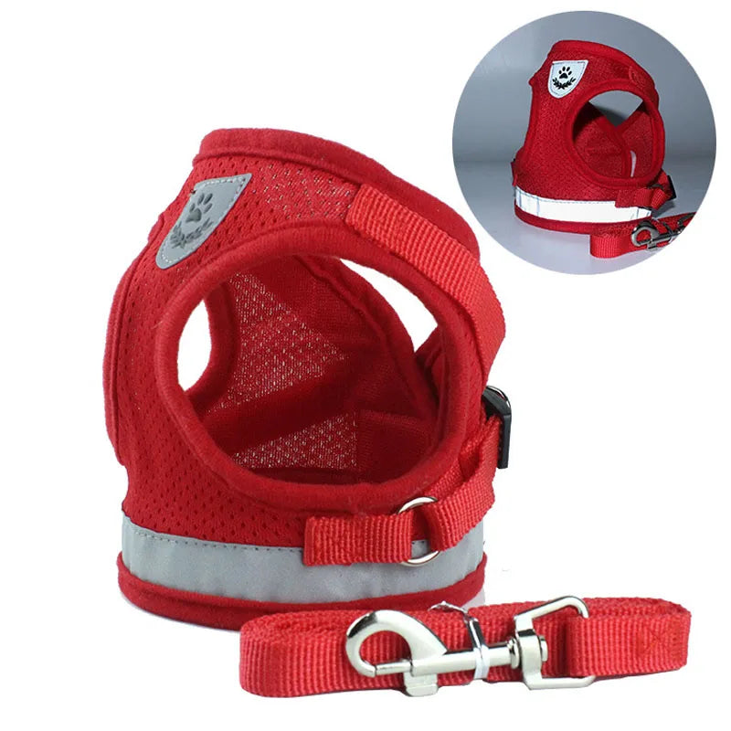 Dog Leash Harness Set, Reflective Safety Vest for Small Medium Dogs, Quick Release Puppy Chest Strap