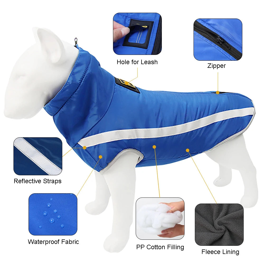 Cold Weather Dog Coat - XL-6XL Waterproof & Warm Fleece Pet Jacket for Large Dogs, Reflective & Adjustable