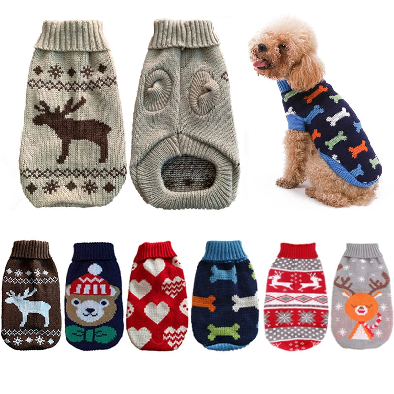Warm Dog Sweaters for Small Medium Dogs Winter - Cute Knitted Puppy Coat - Chihuahua French Bulldog Yorkie - Animal Pattern