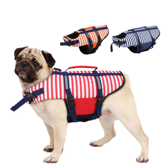 Puppy Life Vest Striped Reflective Dog Life Jacket for Summer Water Safety