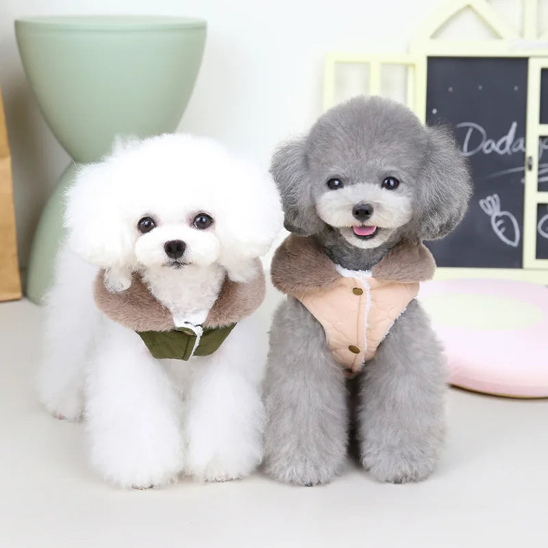 Puppy Dog Vest Waterproof Fur Collar Winter Warm Fleece Jacket Small Dogs Coat