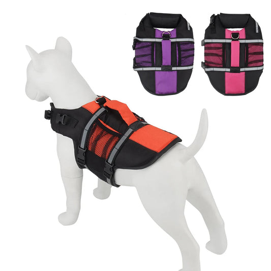 Dog Life Preserver Summer Reflective Swim Vest with Mesh Pocket & Rescue Handle