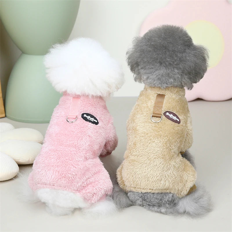 Puppy Pajamas Warm Coral Fleece Dog Jumpsuit for Small Dogs - Winter Boy Dog Clothes