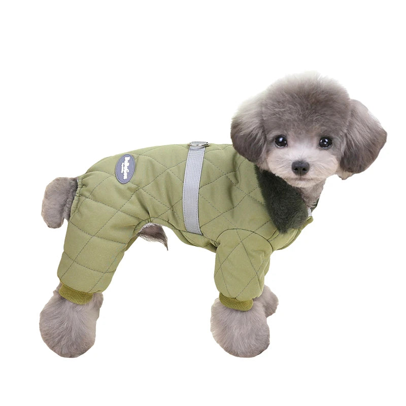 Dog Clothes Overalls Winter Fur Collar with D Ring for Small Dogs Puppy Chihuahua Poodle Pet Coat Jacket