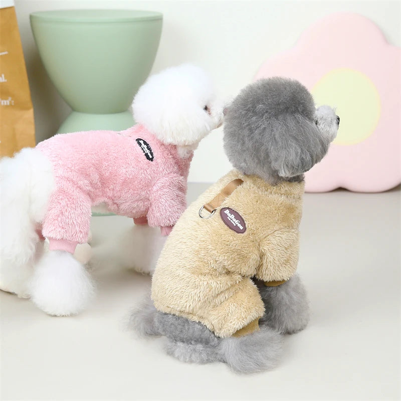 Puppy Pajamas Warm Coral Fleece Dog Jumpsuit for Small Dogs - Winter Boy Dog Clothes