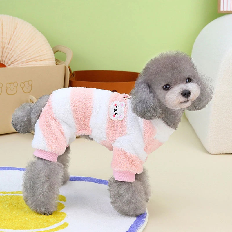 Puppy Pajamas Warm Coral Fleece Dog Jumpsuit for Small Dogs - Winter Boy Dog Clothes