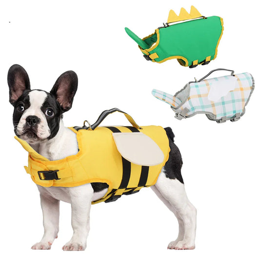 Dog Swimsuit - Cute Bee Design Pet Life Jacket Vest for Puppy to Large Dogs - Summer Buoyancy Aid in Yellow/Green