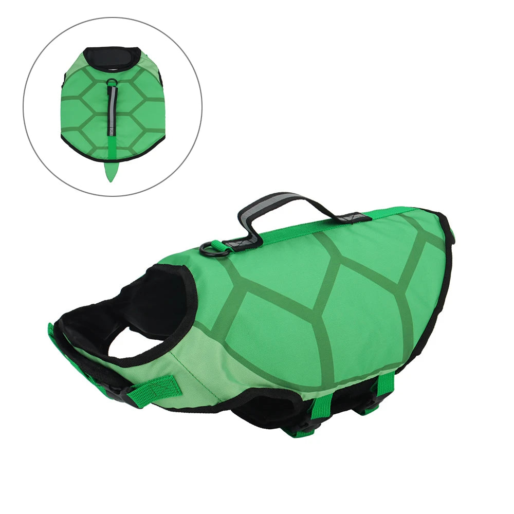 Green Turtle Canine Life Jacket - Durable Dog Swim Vest with Rescue Handle, US Coast Guard Approved