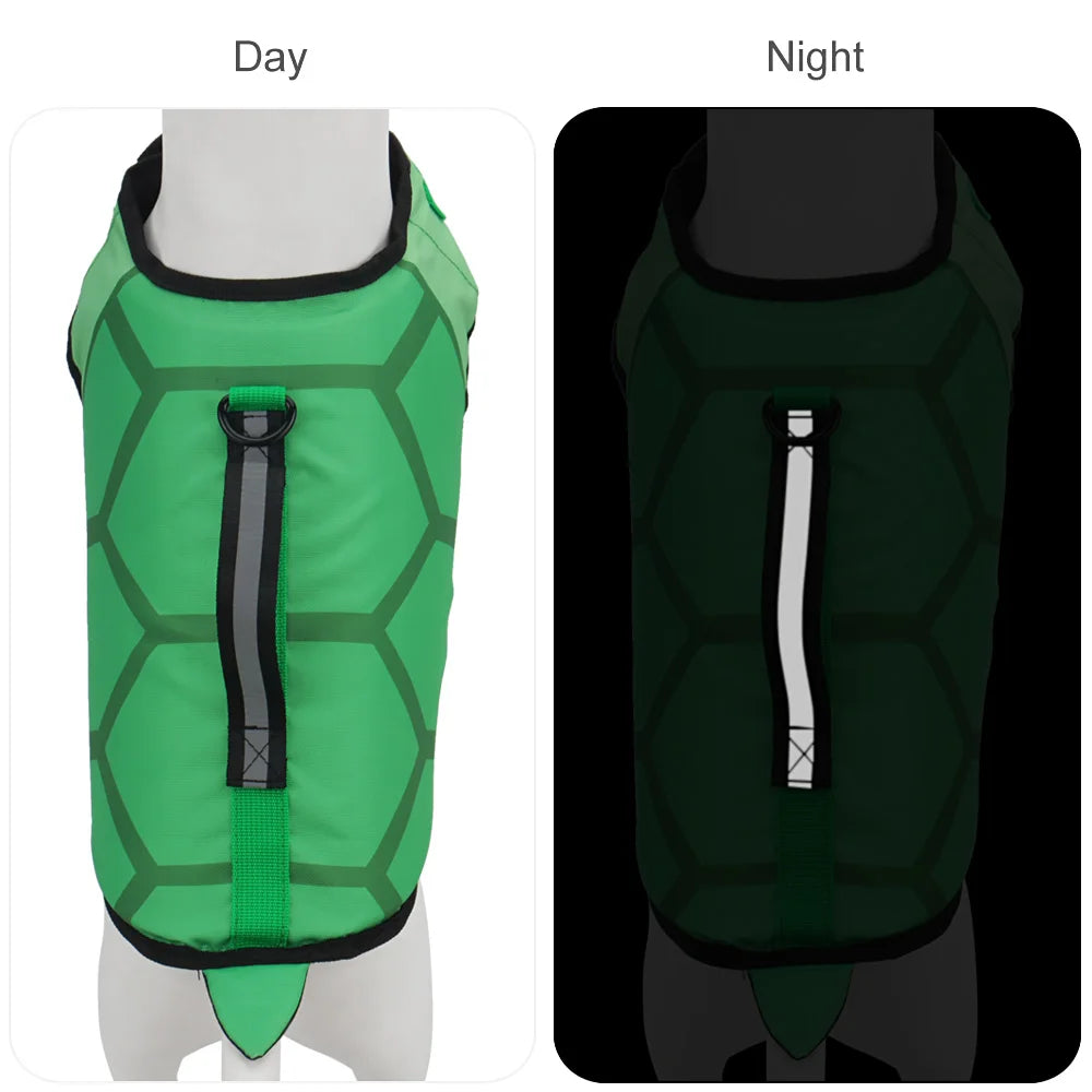 Green Turtle Canine Life Jacket - Durable Dog Swim Vest with Rescue Handle, US Coast Guard Approved