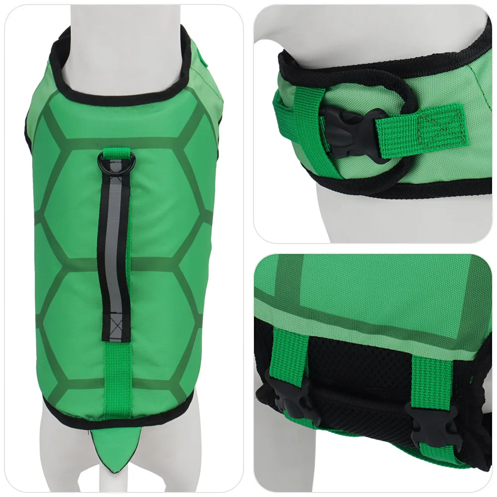 Green Turtle Canine Life Jacket - Durable Dog Swim Vest with Rescue Handle, US Coast Guard Approved