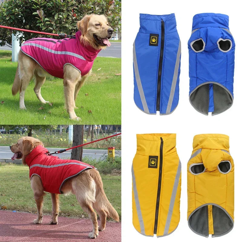 Warm Dog Jacket for Large Dogs Waterproof Winter Coat Padded Fleece Pet Coat Safety Reflective Design Dog Clothing