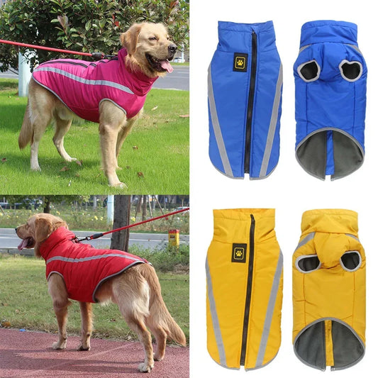 Warm Dog Jacket for Large Dogs Waterproof Winter Coat Padded Fleece Pet Coat Safety Reflective Design Dog Clothing