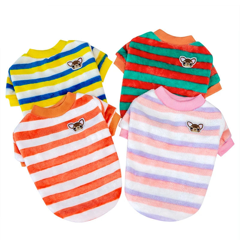 Dog Coats for Small Dogs Warm Fleece Vest Winter Jacket Rainbow Stripe for Puppy Chihuahua Poodle