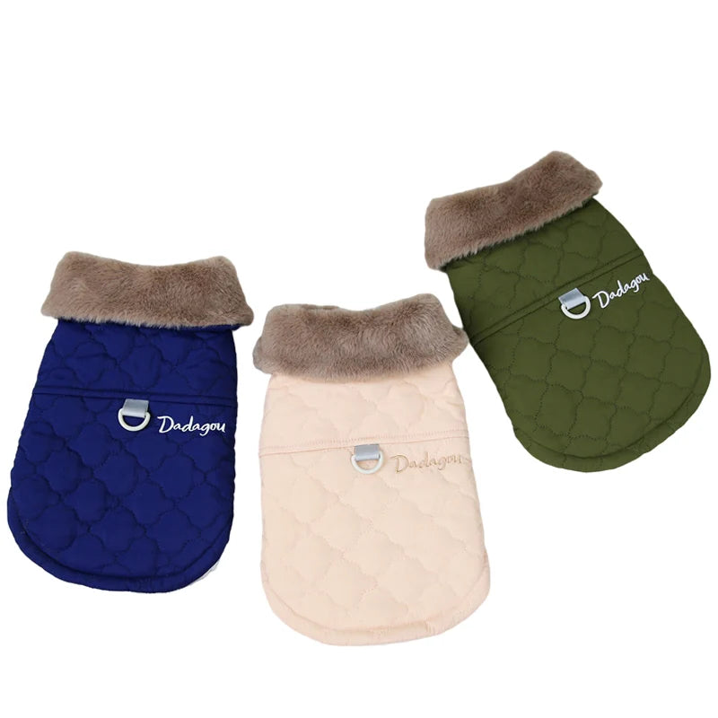 Puppy Dog Vest Waterproof Fur Collar Winter Warm Fleece Jacket Small Dogs Coat