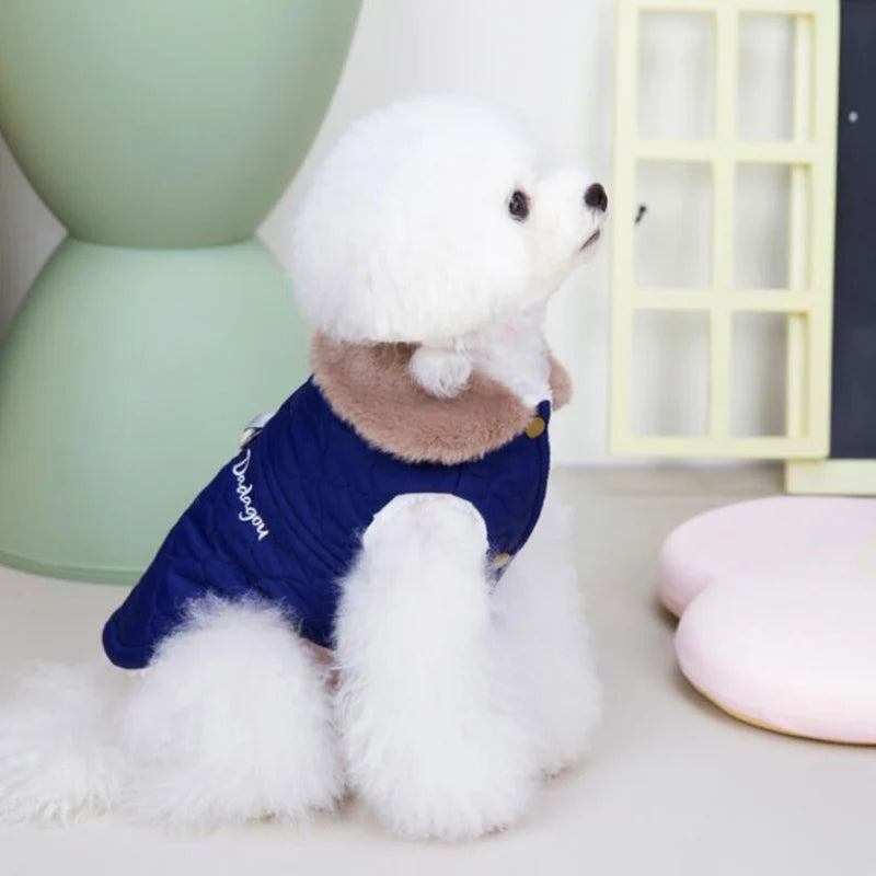 Puppy Dog Vest Waterproof Fur Collar Winter Warm Fleece Jacket Small Dogs Coat
