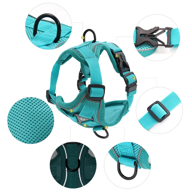 No Pull Dog Harness for Large Dogs, Adjustable Reflective Padded Vest with Breathable Mesh, Easy On/Off Leash Set