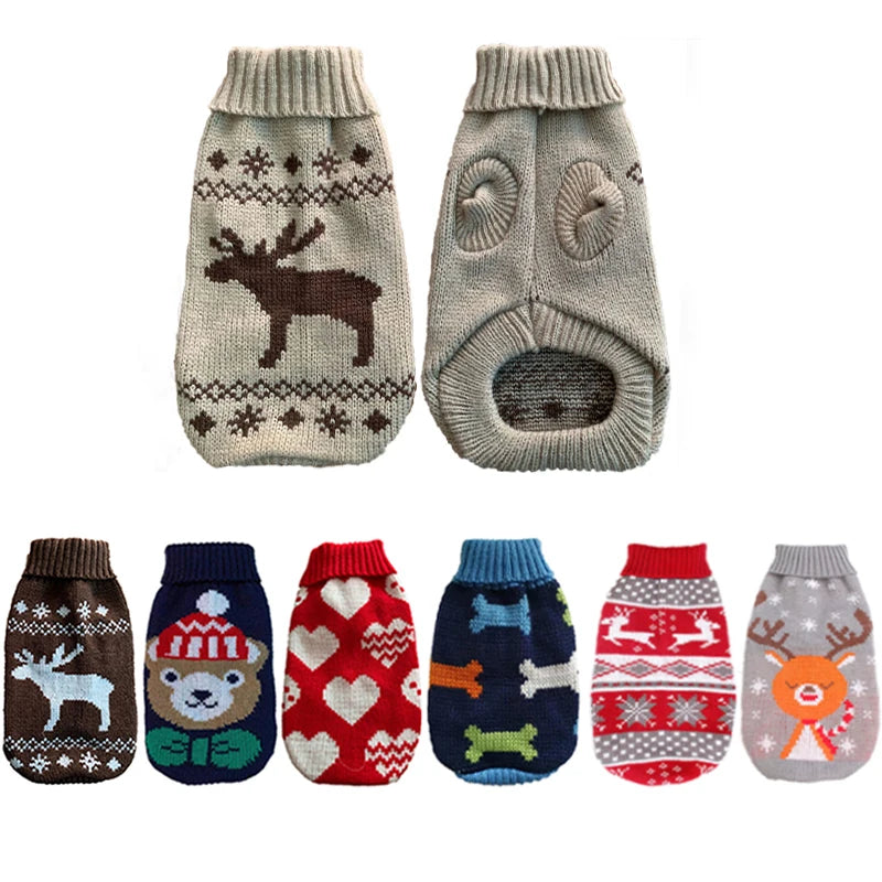 Warm Dog Sweaters for Small Medium Dogs Winter - Cute Knitted Puppy Coat - Chihuahua French Bulldog Yorkie - Animal Pattern