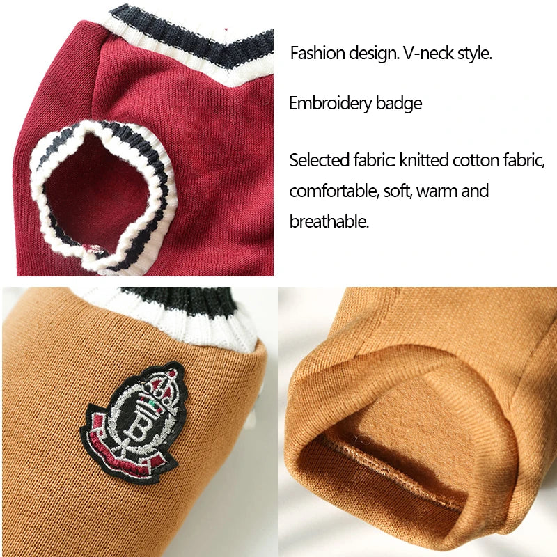 Dog Sweaters for Chihuahuas Warm College Style Pet Vest Clothes for Small Medium Dogs & Puppies