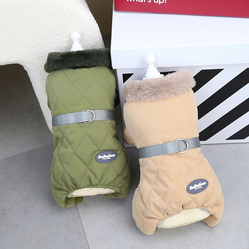 Dog Clothes Overalls Winter Fur Collar with D Ring for Small Dogs Puppy Chihuahua Poodle Pet Coat Jacket