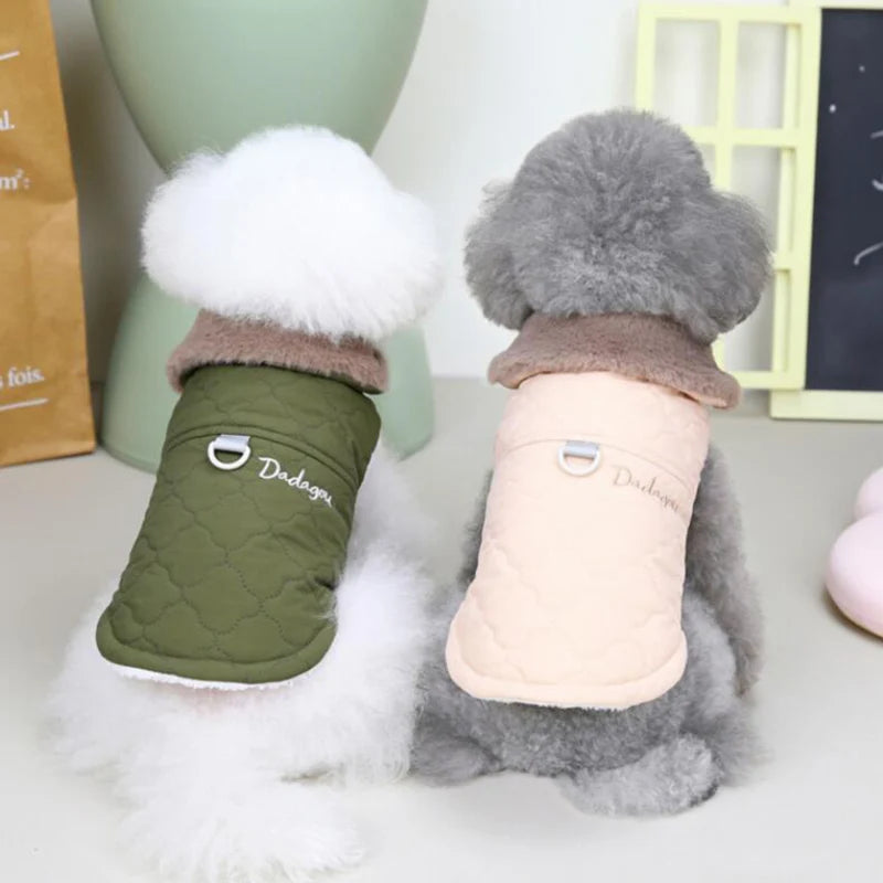 Puppy Dog Vest Waterproof Fur Collar Winter Warm Fleece Jacket Small Dogs Coat