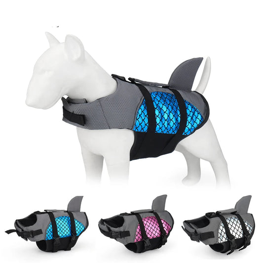 Small Dog Life Jacket - Fun Fish Fins, Shiny Scales Design for Summer Swimming | Reflective Safety Vest