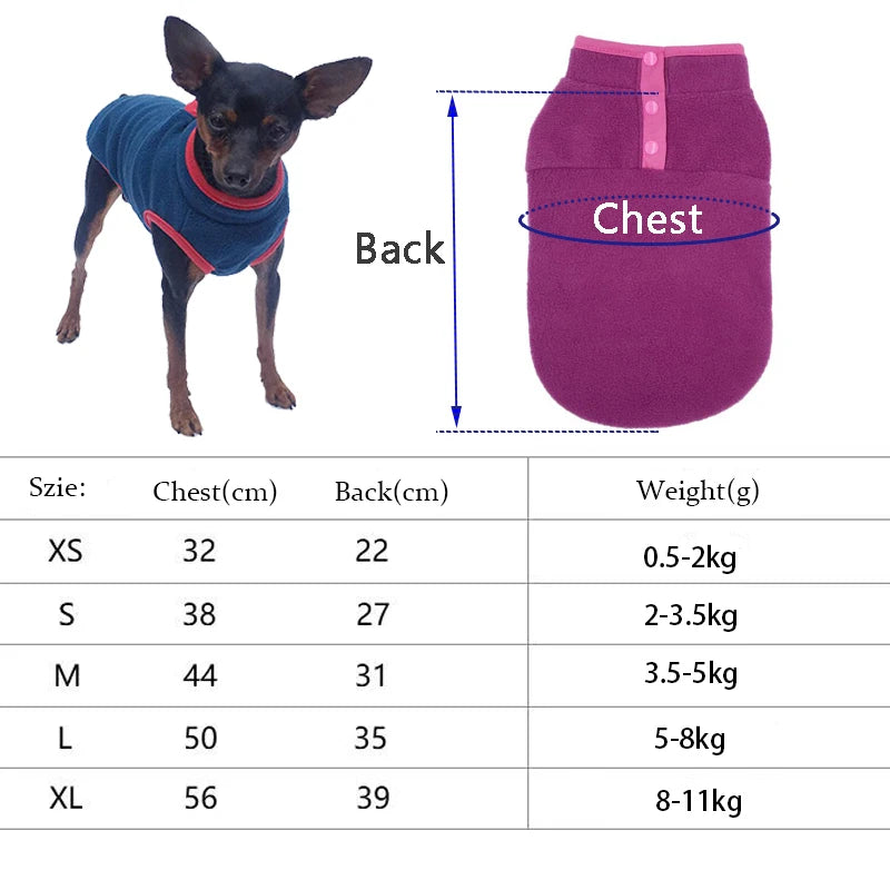 Fleece Dog Vest Warm for Small Dogs, Puppy - Winter, Fall, Spring - Shih Tzu, Chihuahua, Pug, French Bulldog