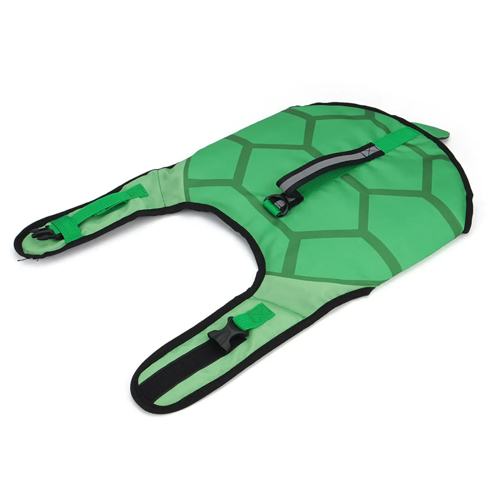Green Turtle Canine Life Jacket - Durable Dog Swim Vest with Rescue Handle, US Coast Guard Approved