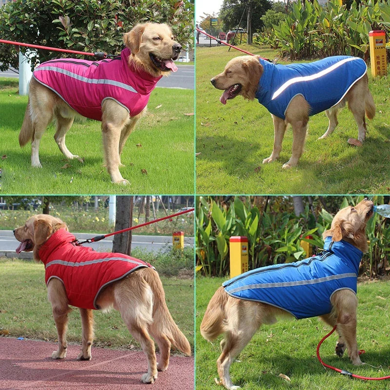 Warm Dog Jacket for Large Dogs Waterproof Winter Coat Padded Fleece Pet Coat Safety Reflective Design Dog Clothing