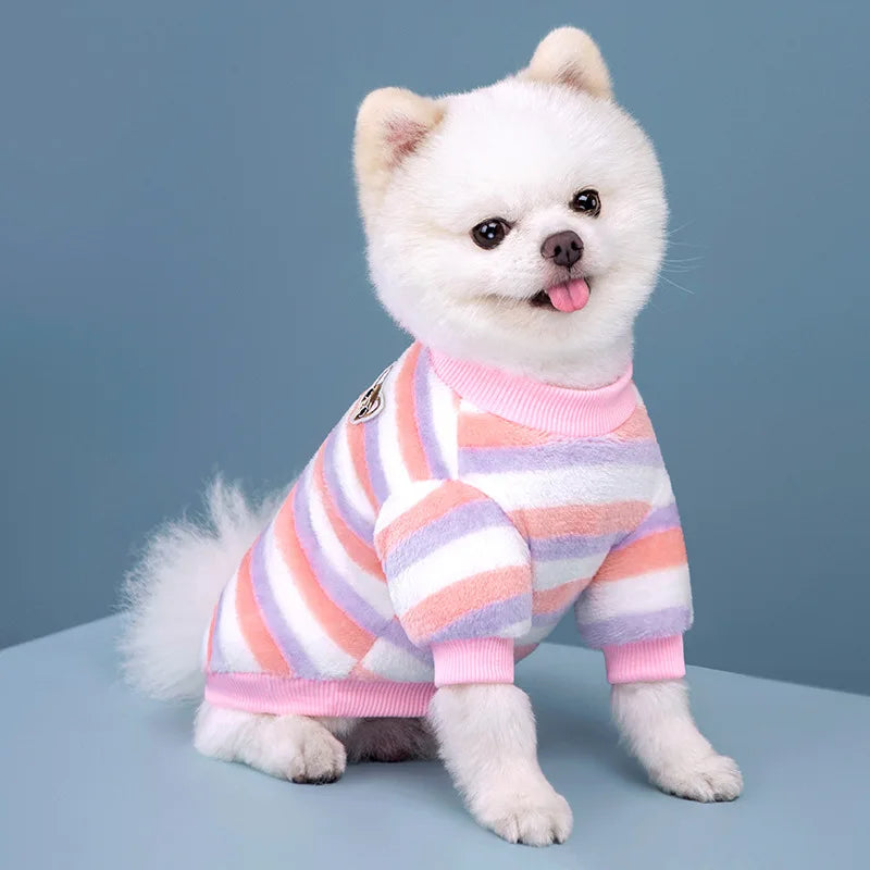 Dog Coats for Small Dogs Warm Fleece Vest Winter Jacket Rainbow Stripe for Puppy Chihuahua Poodle