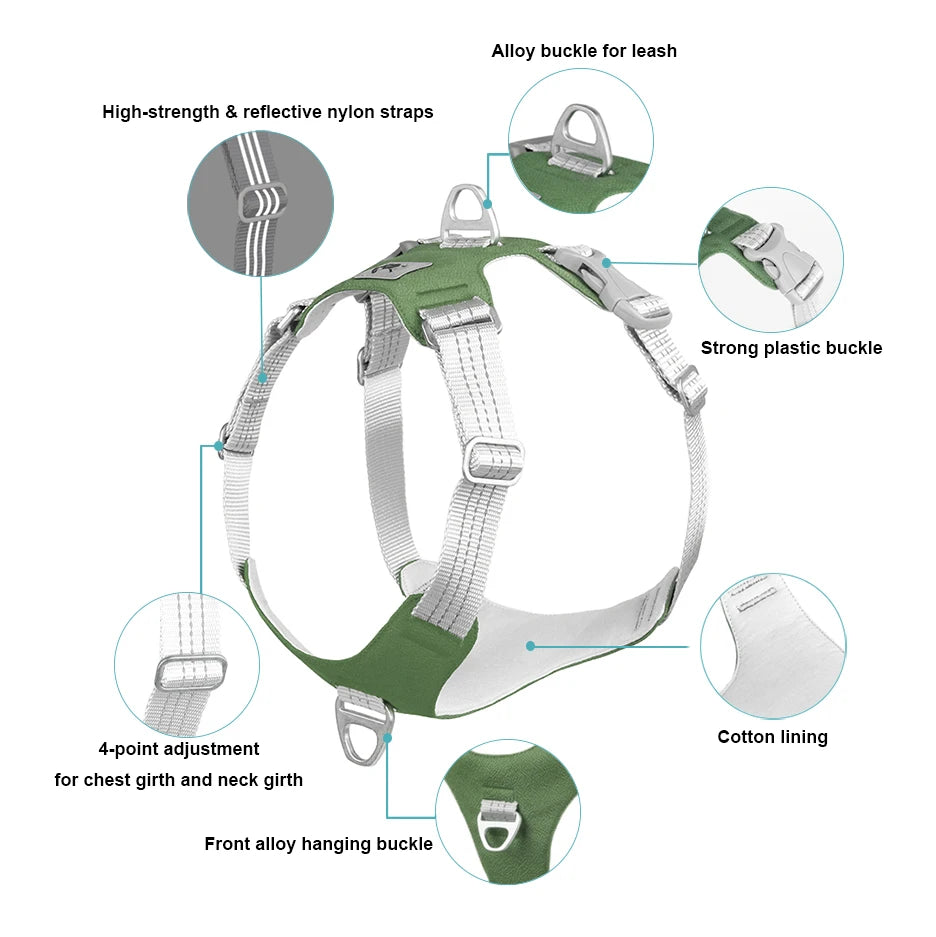 Anti Pull Dog Harness Vest Reflective for Large Dogs - Heavy Duty Oxford, No-Choke, Adjustable for Husky Labrador Training