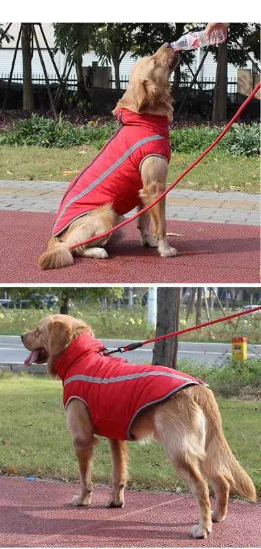 Warm Dog Jacket for Large Dogs Waterproof Winter Coat Padded Fleece Pet Coat Safety Reflective Design Dog Clothing
