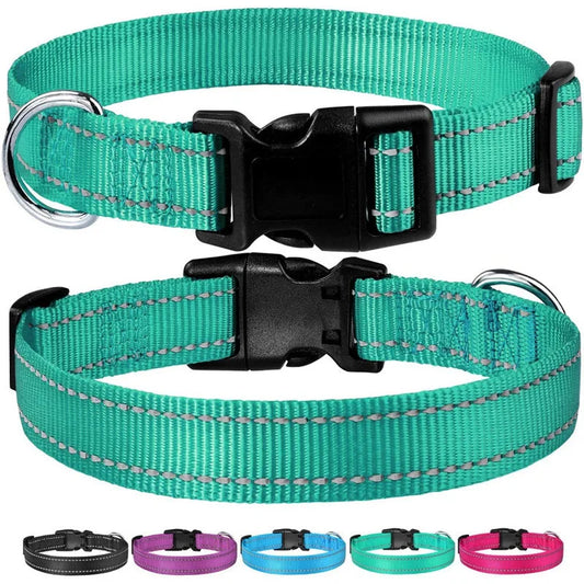 Reflective Dog Collar: Durable Adjustable Safety Nylon Strap