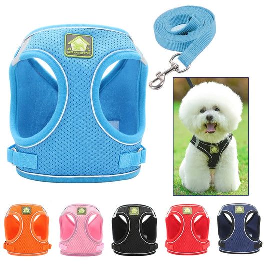 Small Dog Harness and Leash Set, No Pull Reflective Vest for French Bulldog Pug Walking, Breathable Mesh