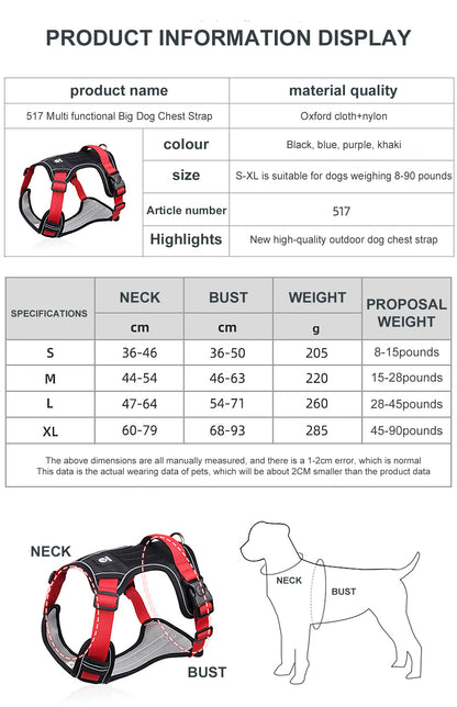 Dog Harness For Large Dogs, Reflective Tactical Vest, Durable & Strong 1680D Waterproof Oxford Cloth