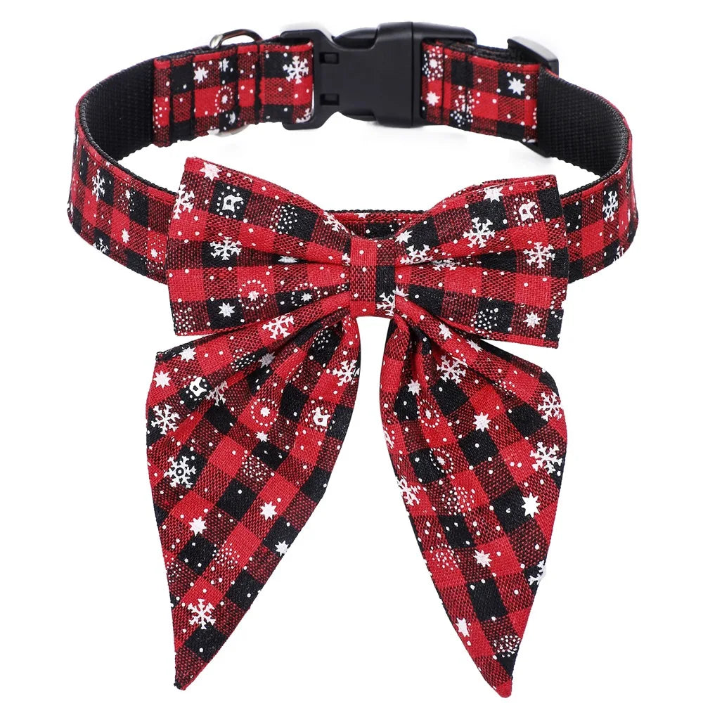 Dog Bow Tie Collar: Christmas Snowflake Cotton Pet Neckwear