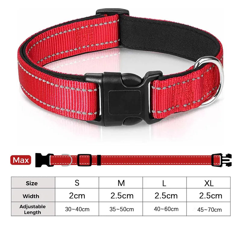 Reflective Padded Dog Collar - Soft Neoprene Heavy Duty