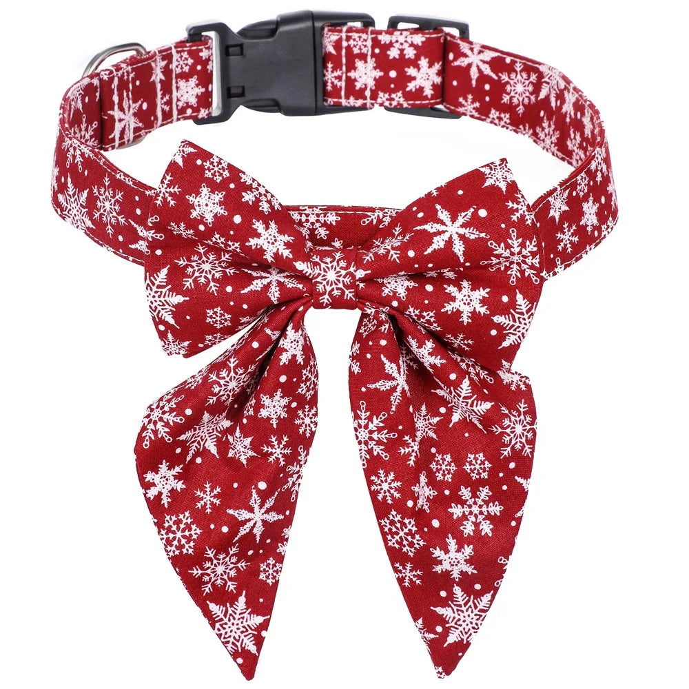 Dog Bow Tie Collar: Christmas Snowflake Cotton Pet Neckwear