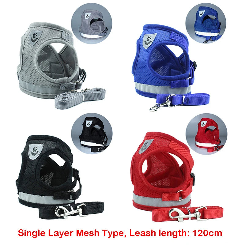 Dog Leash Harness Set, Reflective Safety Vest for Small Medium Dogs, Quick Release Puppy Chest Strap