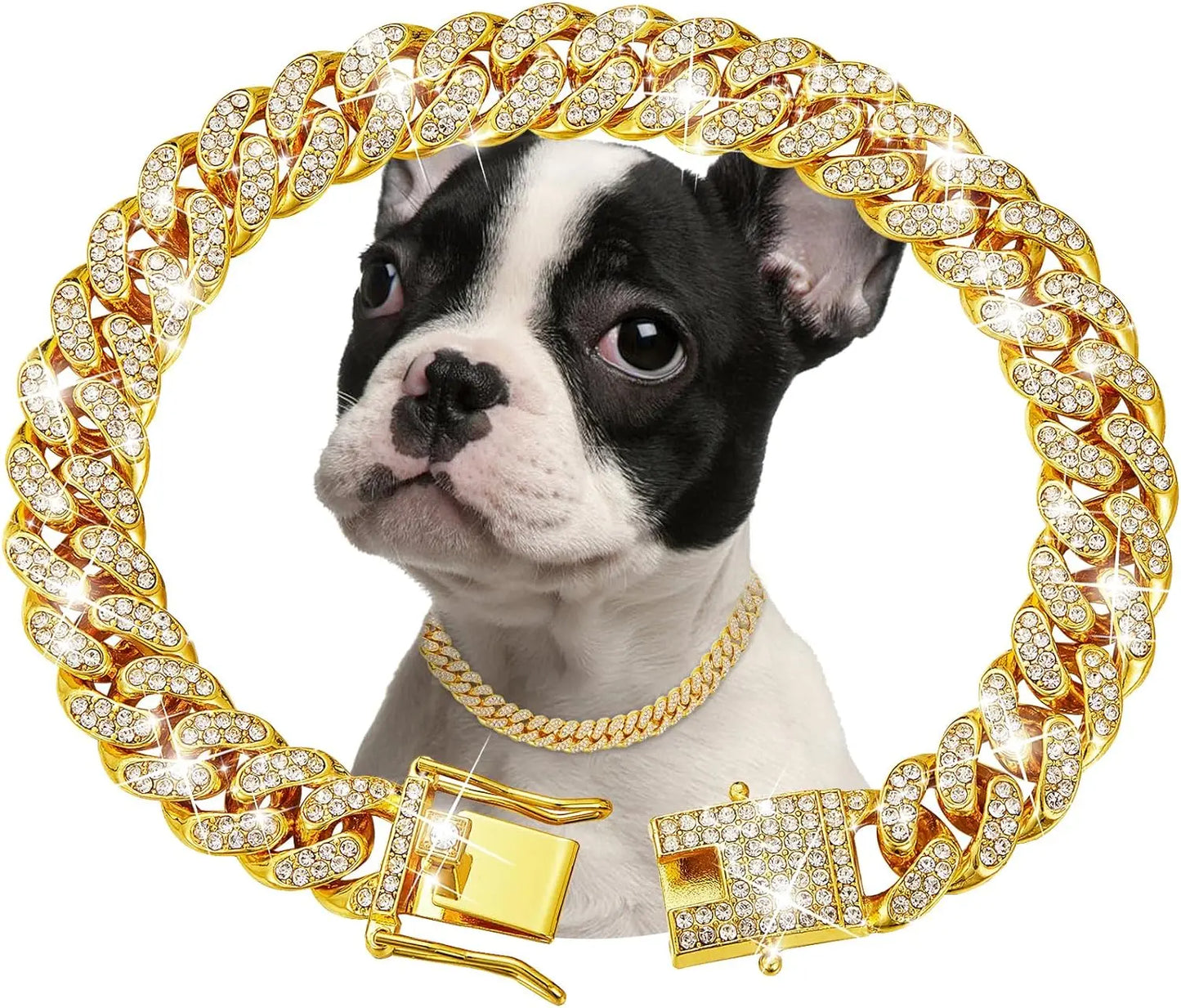 Dog Cuban Link Chain: Luxury Gold Collar with Zirconia