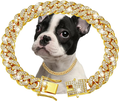 Dog Cuban Link Chain: Luxury Gold Collar with Zirconia