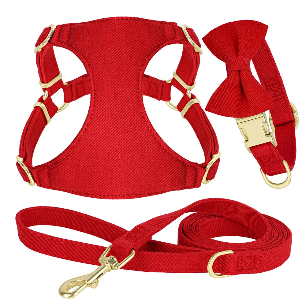 Dog Harness Collar and Leash Set with Bowtie for Small Medium Dogs, Adjustable & Cute Pet Vest Harness