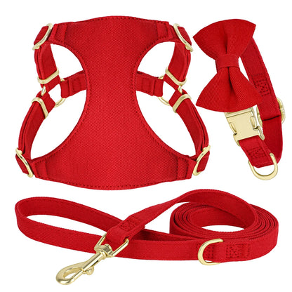 Dog Harness Collar and Leash Set with Bowtie for Small Medium Dogs, Adjustable & Cute Pet Vest Harness