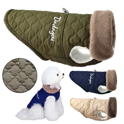 Puppy Dog Vest Waterproof Fur Collar Winter Warm Fleece Jacket Small Dogs Coat