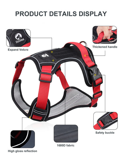 Dog Harness For Large Dogs, Reflective Tactical Vest, Durable & Strong 1680D Waterproof Oxford Cloth