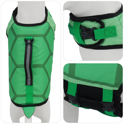 Green Turtle Canine Life Jacket - Durable Dog Swim Vest with Rescue Handle, US Coast Guard Approved