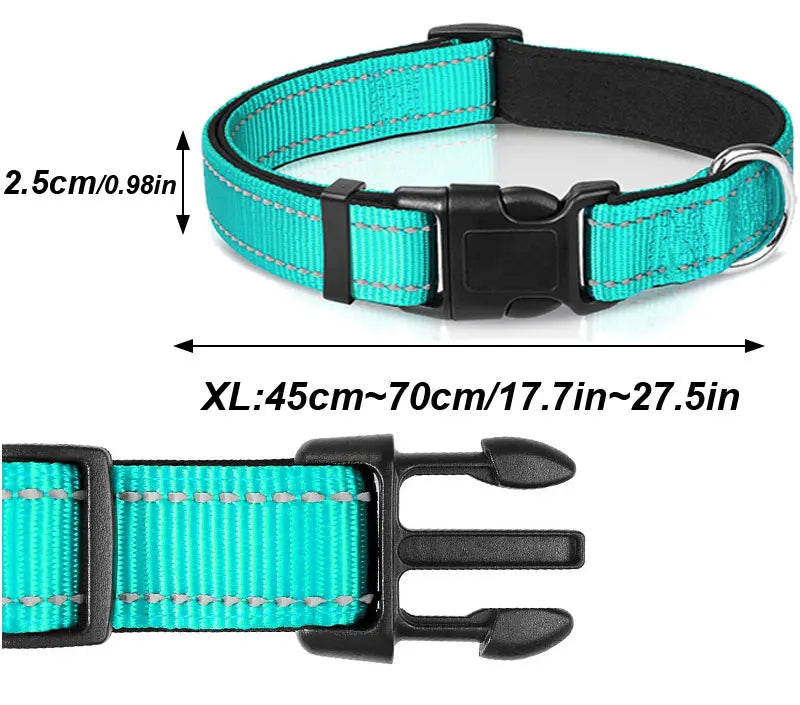 Reflective Padded Dog Collar - Soft Neoprene Heavy Duty