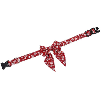 Dog Bow Tie Collar: Christmas Snowflake Cotton Pet Neckwear